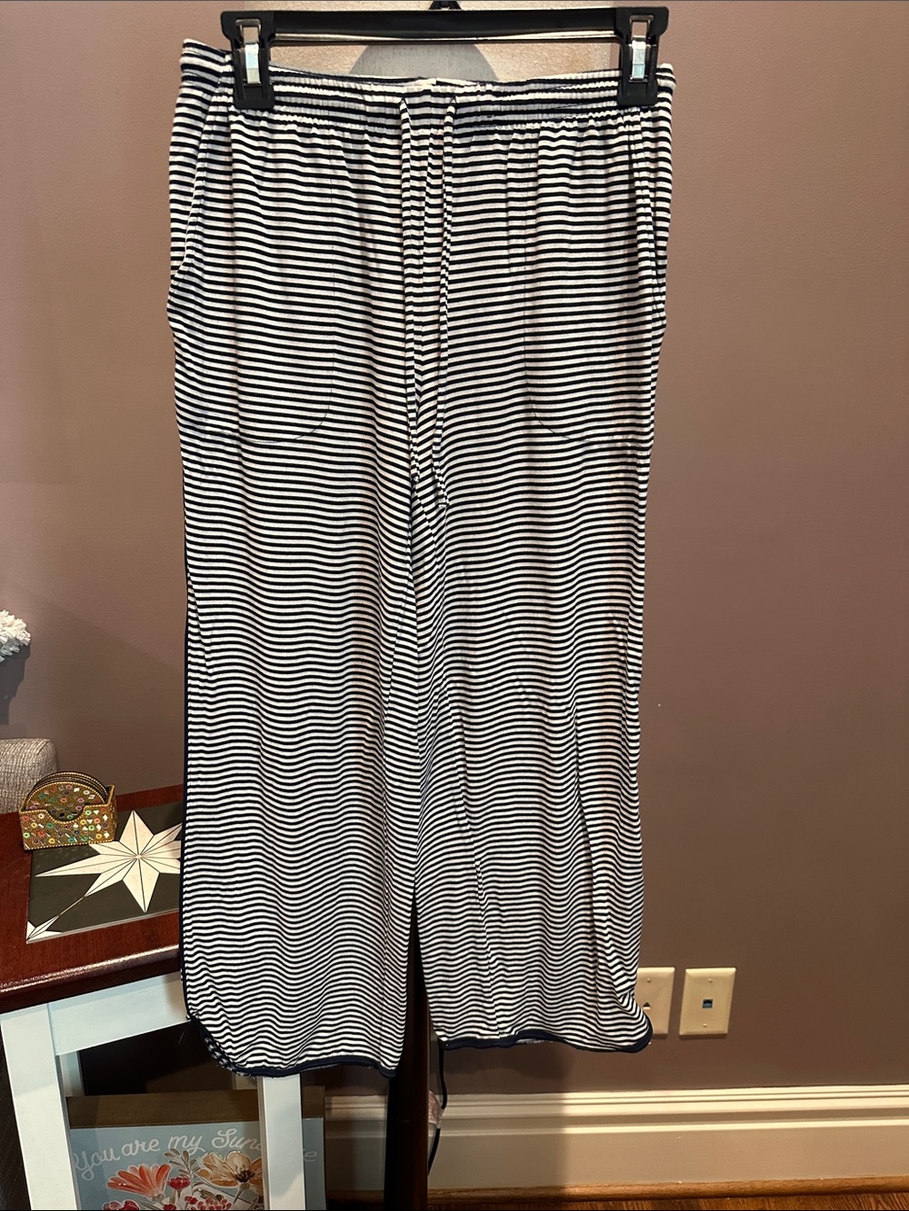 Soma Navy & White Striped Wide-Leg Lounge Pants